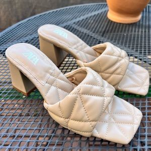 Zara wide heeled quilted sandals